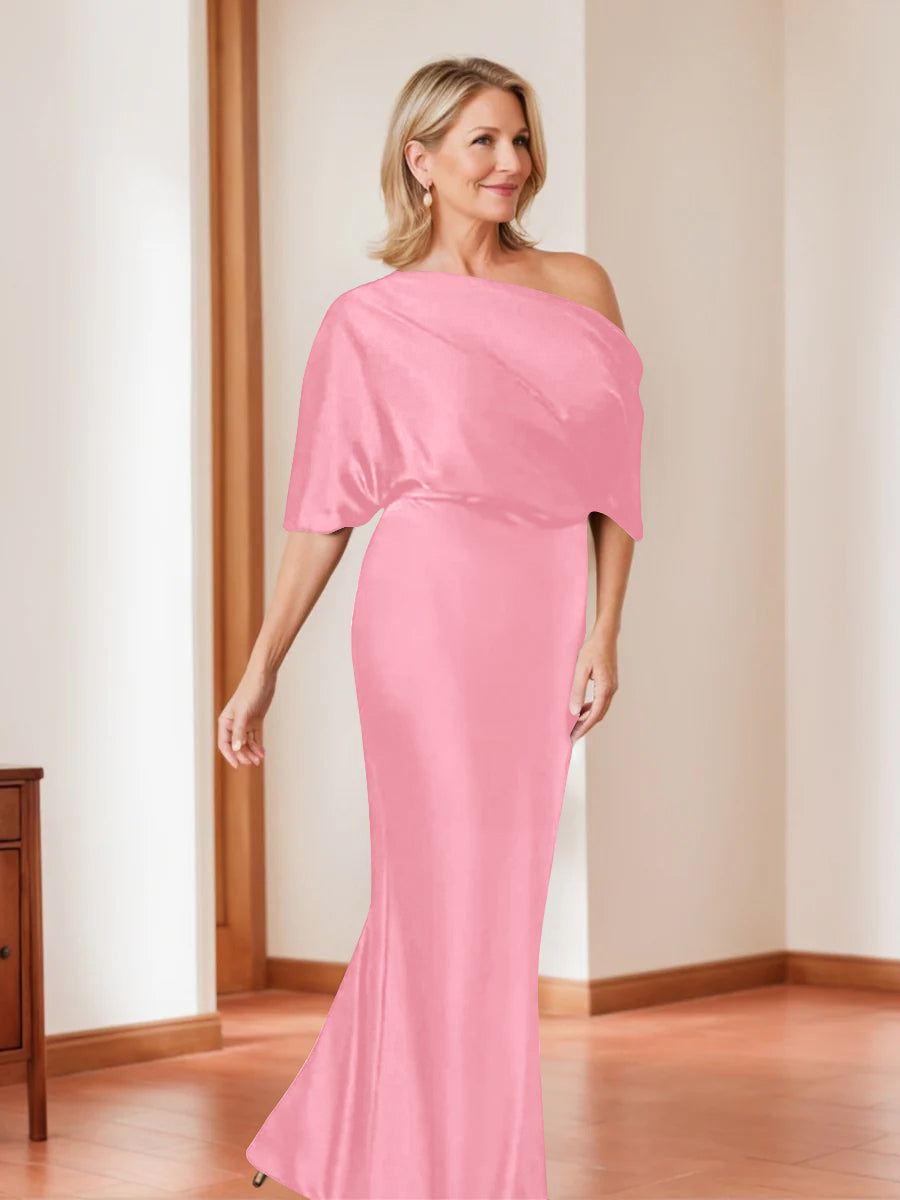 Sheath Column One Shoulder 1 2 Sleeves Elegant Plus Size Mother Of The Bride Dresses