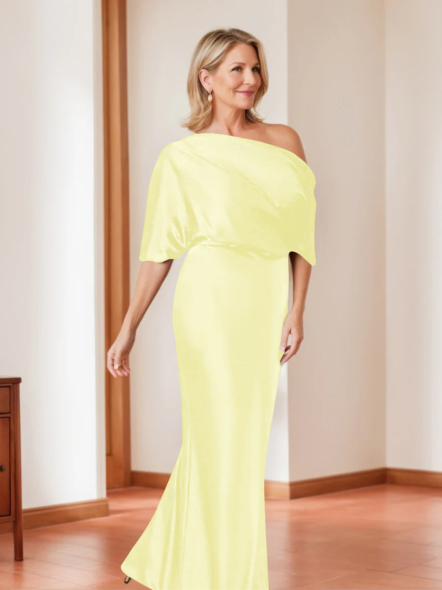 Sheath Column One Shoulder 1 2 Sleeves Elegant Plus Size Mother Of The Bride Dresses