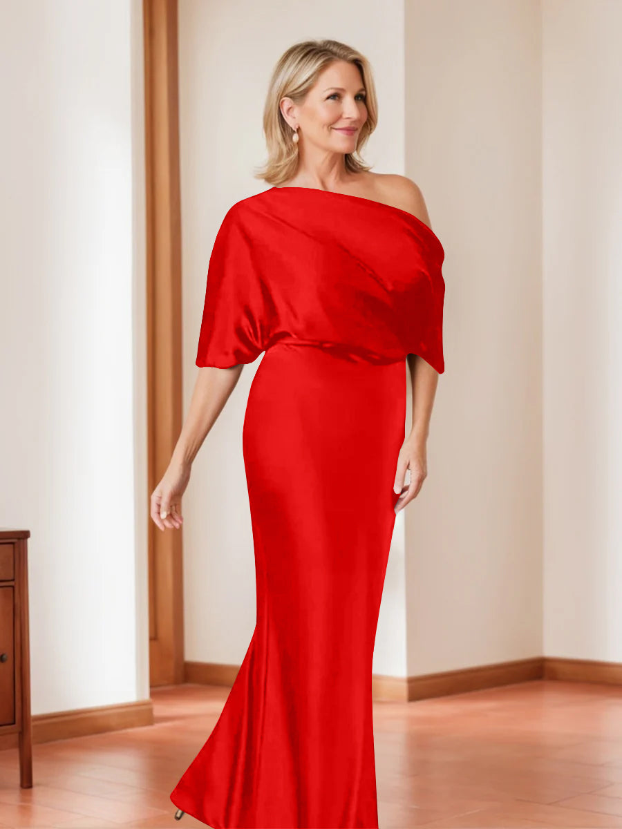 Sheath Column One Shoulder 1 2 Sleeves Elegant Plus Size Mother Of The Bride Dresses