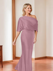 Sheath Column One Shoulder 1 2 Sleeves Elegant Plus Size Mother Of The Bride Dresses