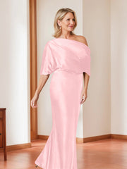 Sheath Column One Shoulder 1 2 Sleeves Elegant Plus Size Mother Of The Bride Dresses