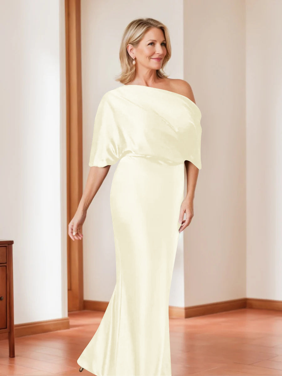 Sheath Column One Shoulder 1 2 Sleeves Elegant Plus Size Mother Of The Bride Dresses