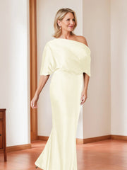 Sheath Column One Shoulder 1 2 Sleeves Elegant Plus Size Mother Of The Bride Dresses