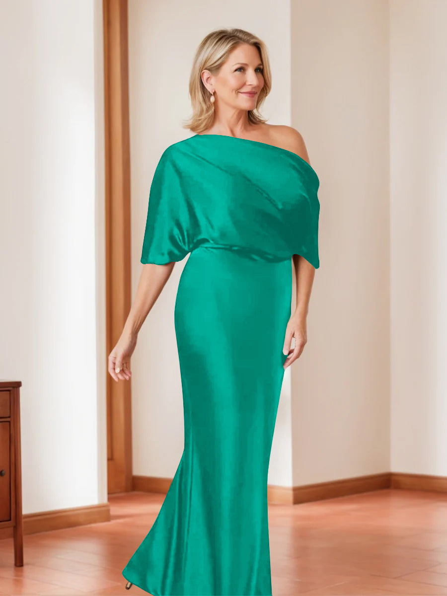 Sheath Column One Shoulder 1 2 Sleeves Elegant Plus Size Mother Of The Bride Dresses