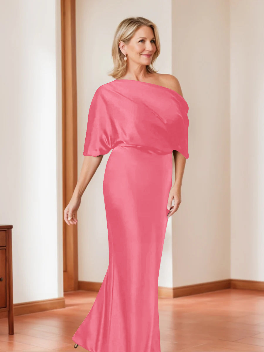 Sheath Column One Shoulder 1 2 Sleeves Elegant Plus Size Mother Of The Bride Dresses