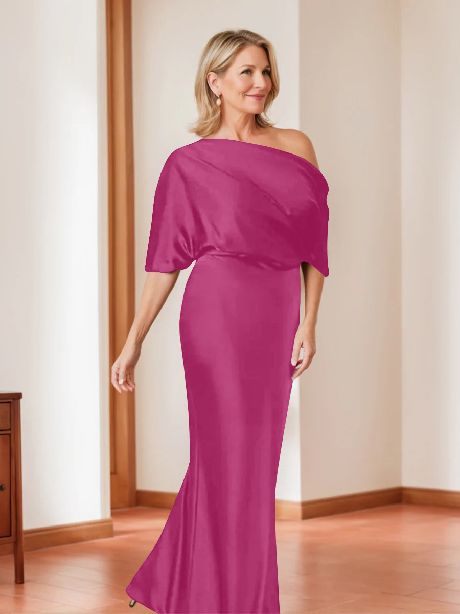Sheath Column One Shoulder 1 2 Sleeves Elegant Plus Size Mother Of The Bride Dresses