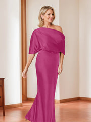 Sheath Column One Shoulder 1 2 Sleeves Elegant Plus Size Mother Of The Bride Dresses