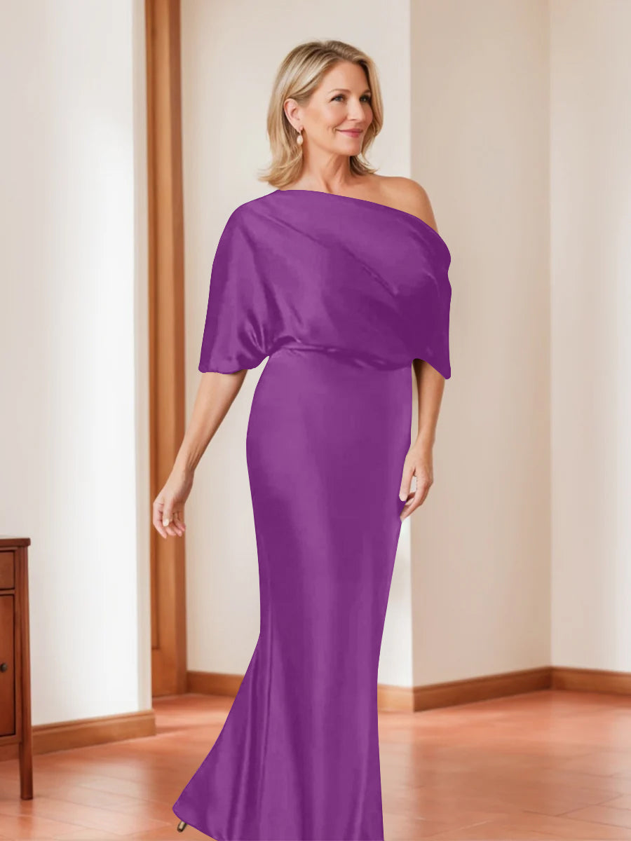 Sheath Column One Shoulder 1 2 Sleeves Elegant Plus Size Mother Of The Bride Dresses