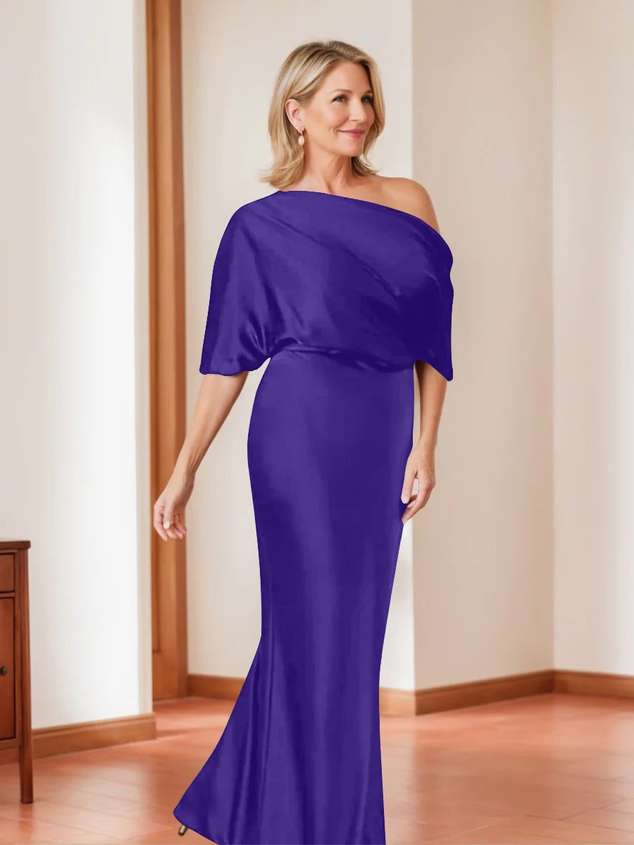Sheath Column One Shoulder 1 2 Sleeves Elegant Plus Size Mother Of The Bride Dresses