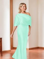 Sheath Column One Shoulder 1 2 Sleeves Elegant Plus Size Mother Of The Bride Dresses