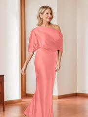 Sheath Column One Shoulder 1 2 Sleeves Elegant Plus Size Mother Of The Bride Dresses