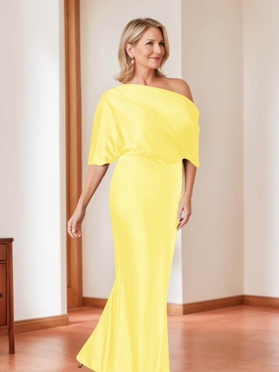 Sheath Column One Shoulder 1 2 Sleeves Elegant Plus Size Mother Of The Bride Dresses