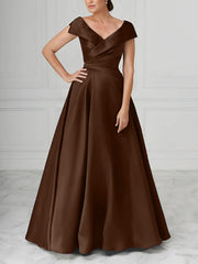 A Line Princess V Neck Satin Mother Of The Bride Dresses With Ruched