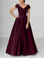 A Line Princess V Neck Satin Mother Of The Bride Dresses With Ruched