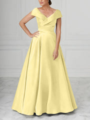 A Line Princess V Neck Satin Mother Of The Bride Dresses With Ruched