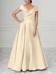 A Line Princess V Neck Satin Mother Of The Bride Dresses With Ruched