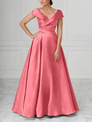 A Line Princess V Neck Satin Mother Of The Bride Dresses With Ruched