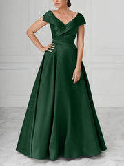 A Line Princess V Neck Satin Mother Of The Bride Dresses With Ruched