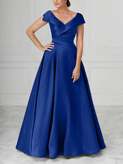 A Line Princess V Neck Satin Mother Of The Bride Dresses With Ruched