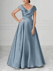 A Line Princess V Neck Satin Mother Of The Bride Dresses With Ruched