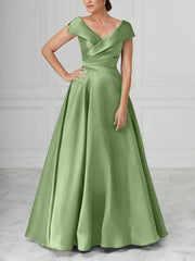 A Line Princess V Neck Satin Mother Of The Bride Dresses With Ruched