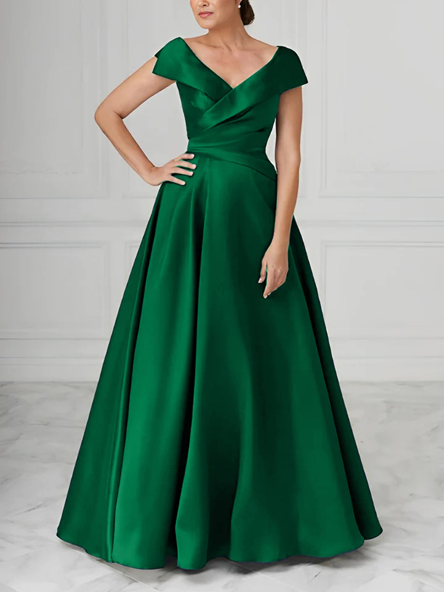 A Line Princess V Neck Satin Mother Of The Bride Dresses With Ruched