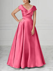 A Line Princess V Neck Satin Mother Of The Bride Dresses With Ruched