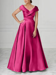 A Line Princess V Neck Satin Mother Of The Bride Dresses With Ruched