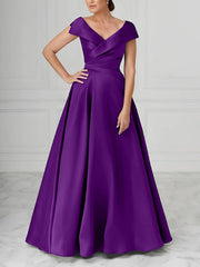 A Line Princess V Neck Satin Mother Of The Bride Dresses With Ruched