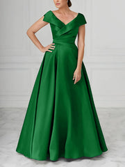 A Line Princess V Neck Satin Mother Of The Bride Dresses With Ruched