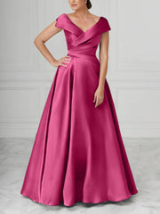 A Line Princess V Neck Satin Mother Of The Bride Dresses With Ruched