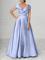 A Line Princess V Neck Satin Mother Of The Bride Dresses With Ruched