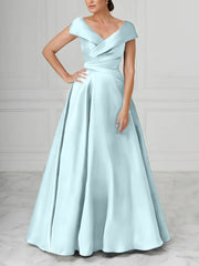 A Line Princess V Neck Satin Mother Of The Bride Dresses With Ruched