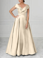 A Line Princess V Neck Satin Mother Of The Bride Dresses With Ruched