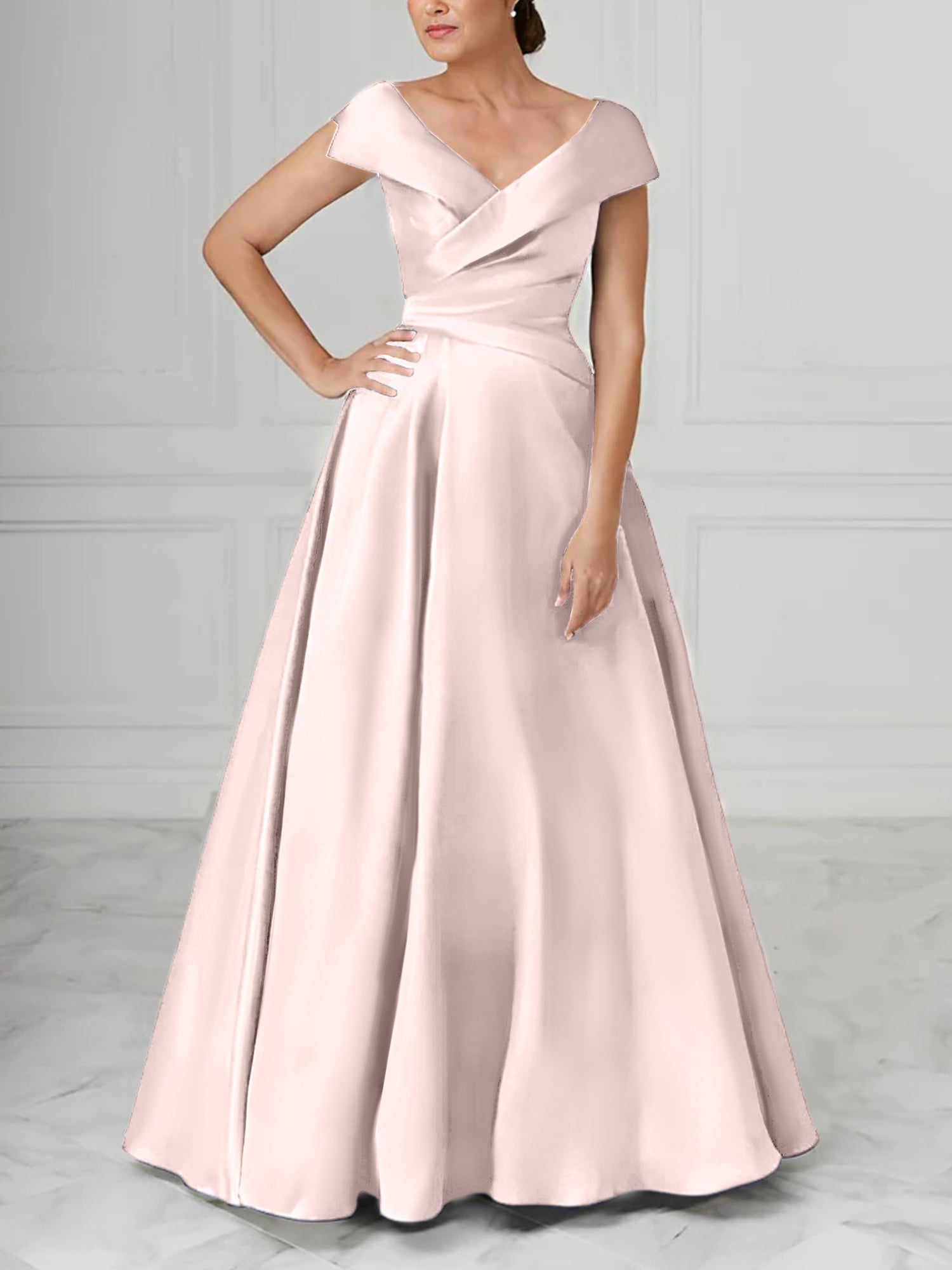 A Line Princess V Neck Satin Mother Of The Bride Dresses With Ruched