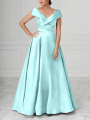 A Line Princess V Neck Satin Mother Of The Bride Dresses With Ruched