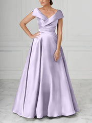 A Line Princess V Neck Satin Mother Of The Bride Dresses With Ruched