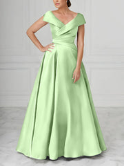 A Line Princess V Neck Satin Mother Of The Bride Dresses With Ruched