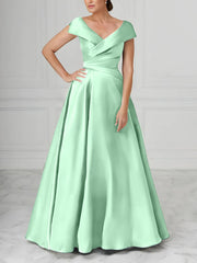A Line Princess V Neck Satin Mother Of The Bride Dresses With Ruched