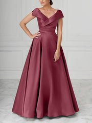 A Line Princess V Neck Satin Mother Of The Bride Dresses With Ruched