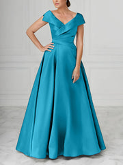 A Line Princess V Neck Satin Mother Of The Bride Dresses With Ruched