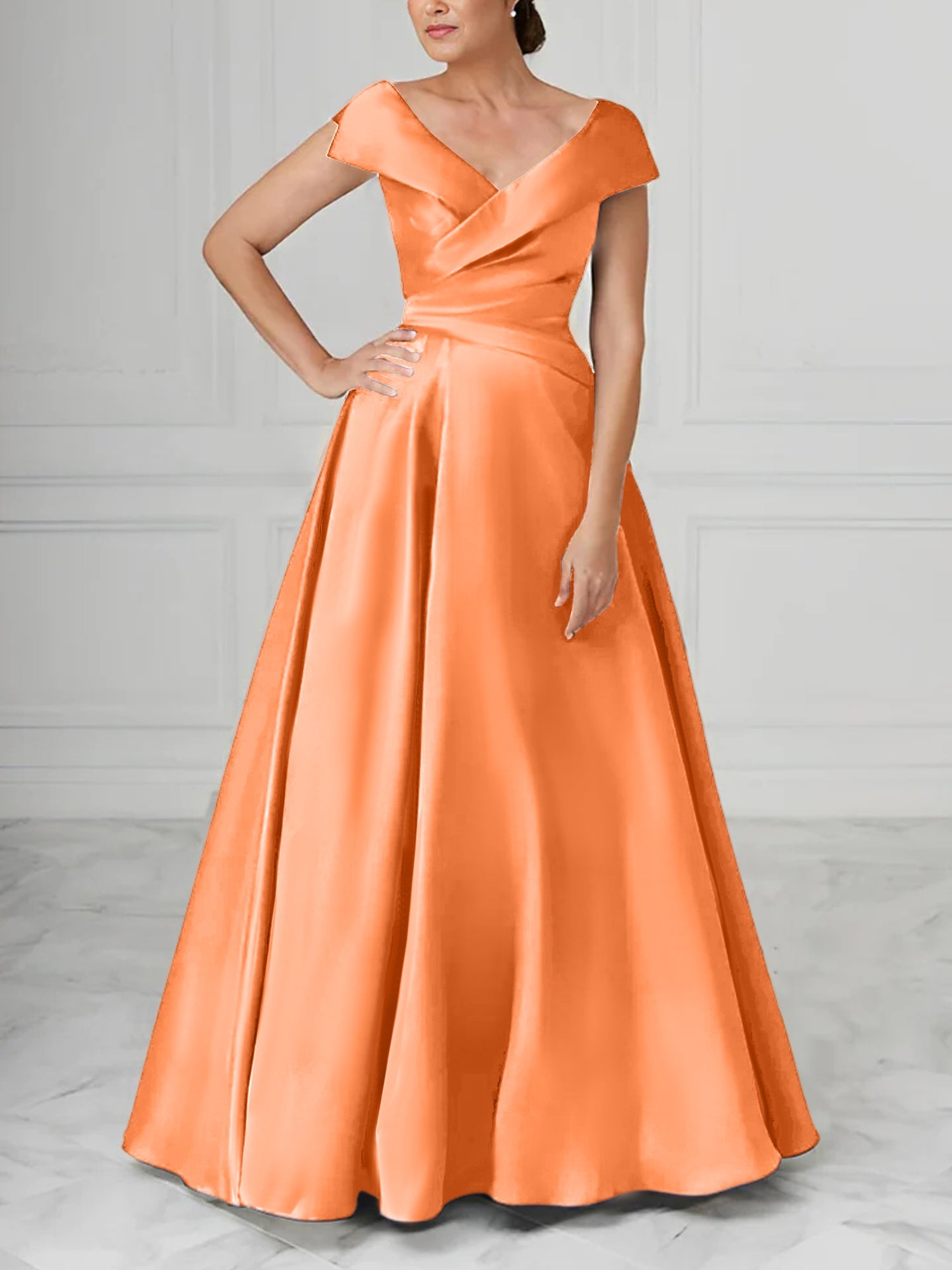 A Line Princess V Neck Satin Mother Of The Bride Dresses With Ruched