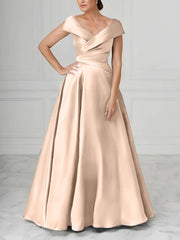 A Line Princess V Neck Satin Mother Of The Bride Dresses With Ruched