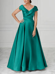 A Line Princess V Neck Satin Mother Of The Bride Dresses With Ruched