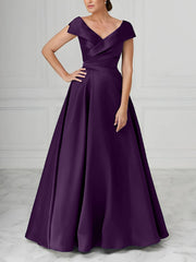 A Line Princess V Neck Satin Mother Of The Bride Dresses With Ruched