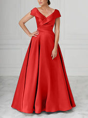 A Line Princess V Neck Satin Mother Of The Bride Dresses With Ruched