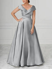A Line Princess V Neck Satin Mother Of The Bride Dresses With Ruched
