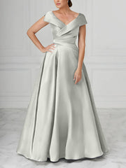 A Line Princess V Neck Satin Mother Of The Bride Dresses With Ruched