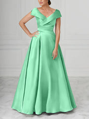 A Line Princess V Neck Satin Mother Of The Bride Dresses With Ruched