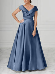 A Line Princess V Neck Satin Mother Of The Bride Dresses With Ruched